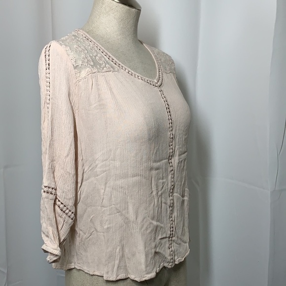 Vintage John Paul Richard Petite Lace Crepe Blouse - Pink, Cotton, Sz PL - Picture 3 of 9